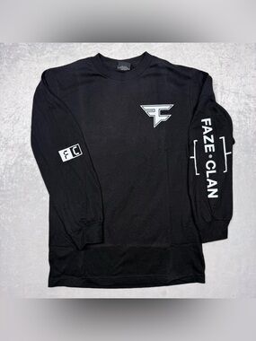 Black Long Sleeve T-Shirt Featuring a Graphic Print of the White FaZe Clan Logo